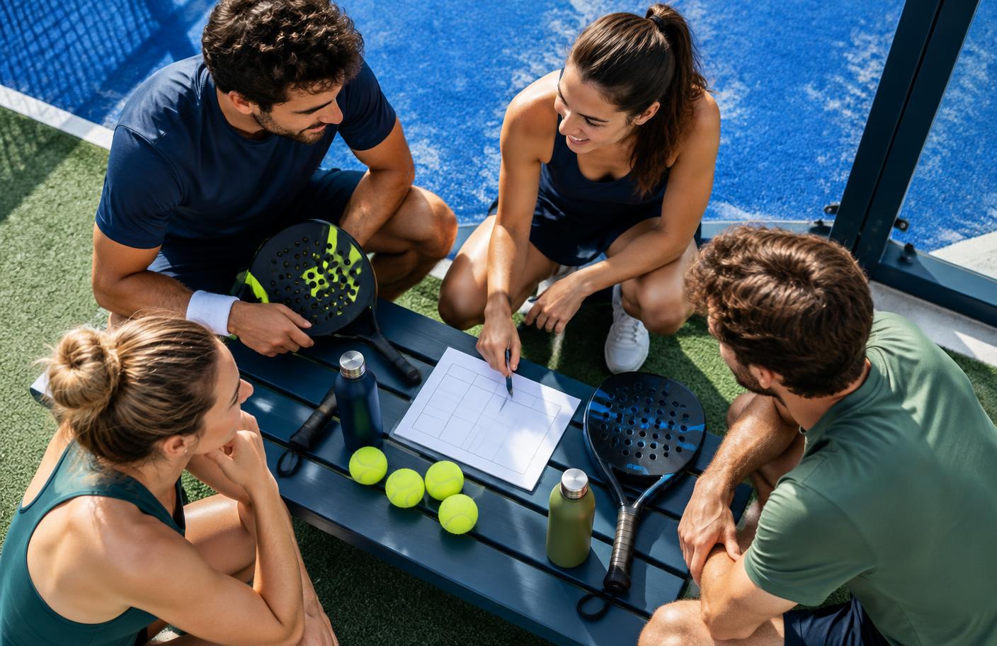Quatre joueurs préparent l’organisation de leur tournoi de padel
